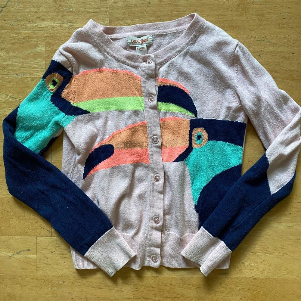Cat & Jack Pink and Navy Girls size 6/Small Toucan Cardigan